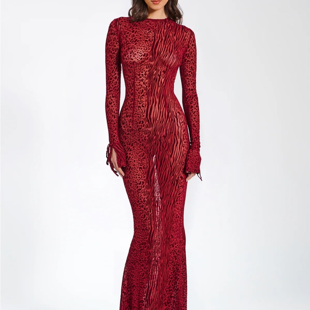 Waylynn Burnout Velvet Detail Mesh Backless Maxi Dress